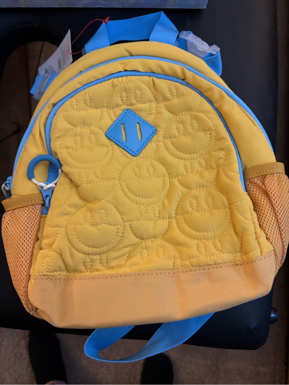 BACK TO SCHOOL Cat & Jack Yellow Quilted Smile Kids Backpack with Blue Trim